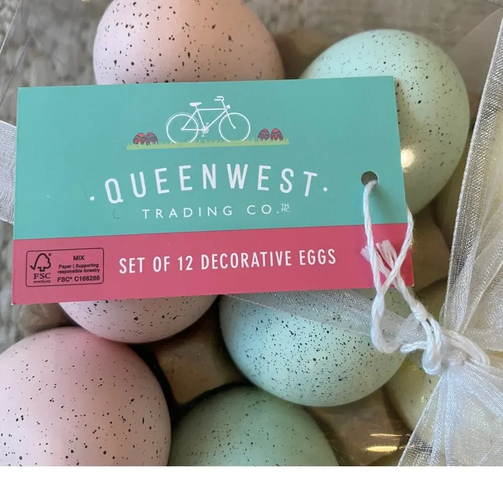 Queenswest Easter Eggs Boxed Set of 12 Pastel Colors Speckled Spring Decor New